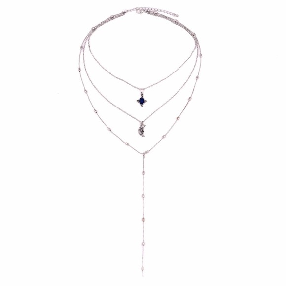 New Layered Silver Moon Necklace - Picture 2 of 5